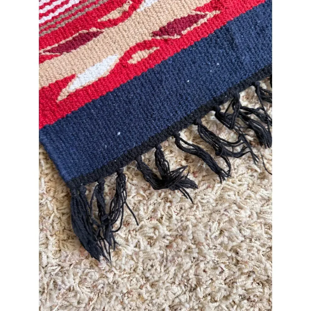 Southwest Woven Red/Blue Rug 34x18 Small Cowboy Retro New Mexico